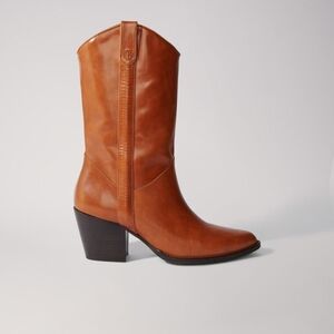 Maje Paris Women's Designer Tan Leather Western Boots